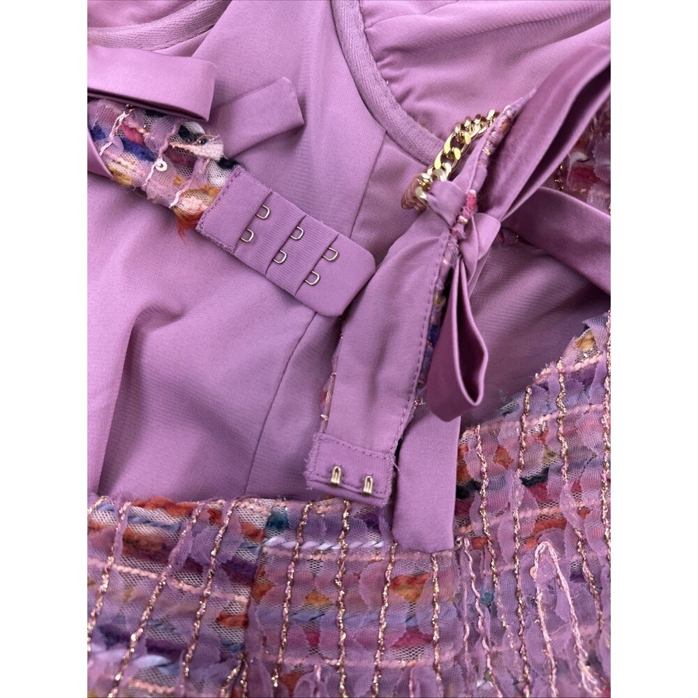 For Love & Lemons Celine Tweed Chain Mini Dress Pink Flare Party Summer Fun XL - Picture 12 of 16